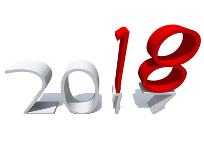 2018白色和红色抽象愉快的新年前夕, 假日标志或数字在2017文本隔绝在白色雪背景。时间变化的庆祝, 季节或未来隐喻为希望3d