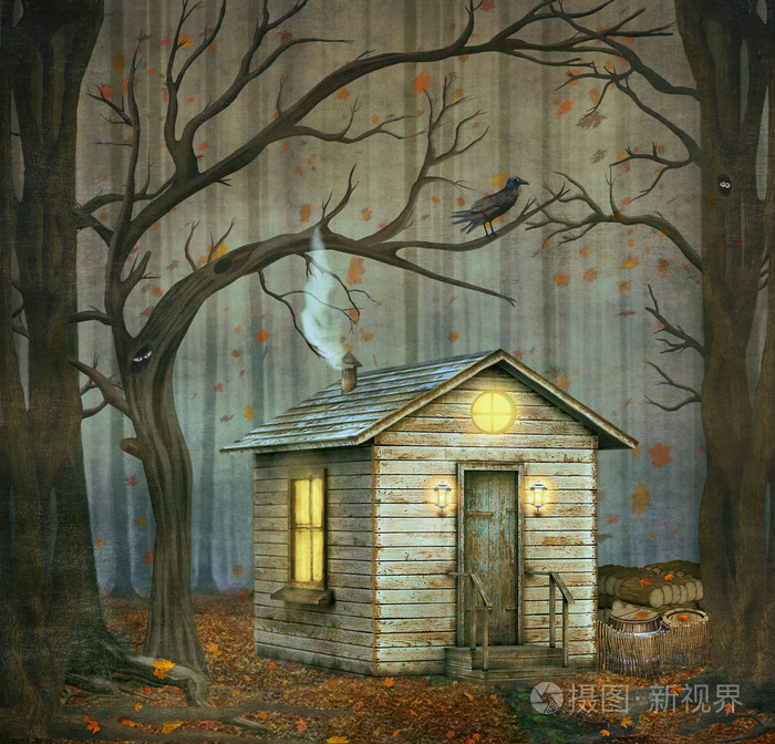 在树林的童话森林中的小房子