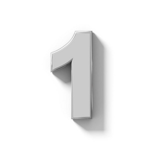 数字公关数字 1 3d 在白色的银隔离与阴影正交公关照片