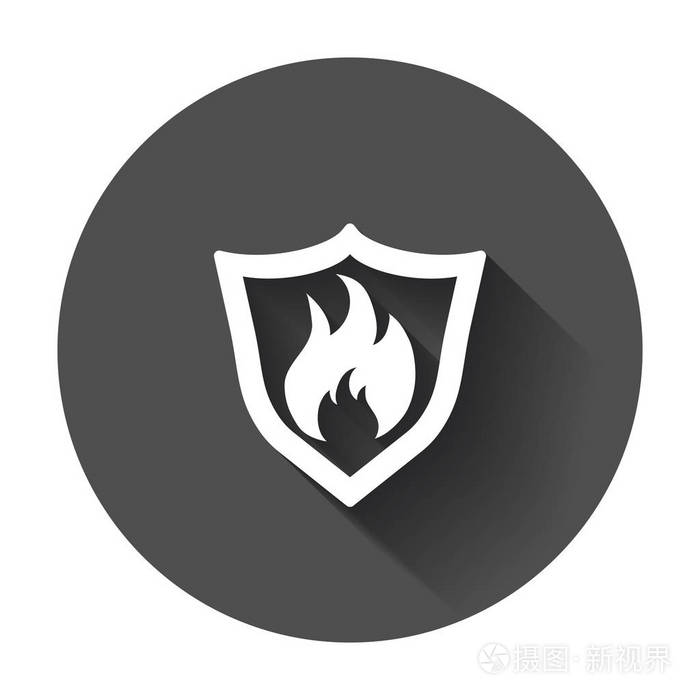 火灾危险警告讯号标志盾牌火火焰矢量图和长长的影子
