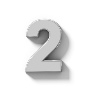 数字 2 3d 在白色的银隔离与阴影正交公关照片
