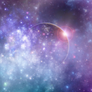 幻想的深空行星在彩色的天体云, 3d 插图