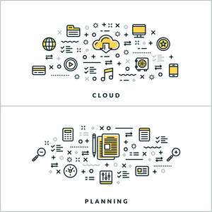 矢量细线云和规划概念。 向量说明