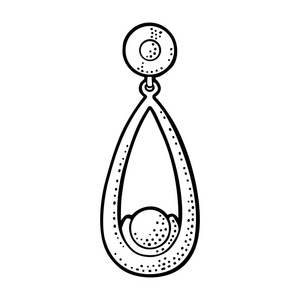 耳环与珍珠.老式黑色矢量雕刻插图的海报, 标签, 网站.