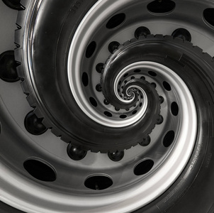 汽车车轮抽象超现实主义螺旋分形模式背景.重复汽车汽车背景.