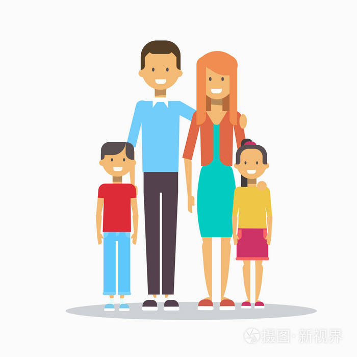 家庭幸福微笑拥抱孤立的两个孩子的父母