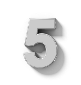 数字公关数字 5 3d 在白色的银隔离与阴影正交公关照片