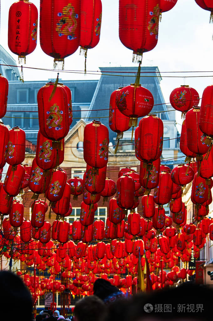 红灯笼在唐人街伦敦农历新年