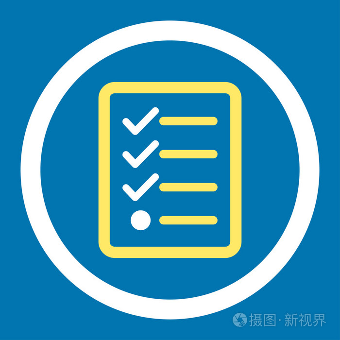 核对表平黄色和白色圆形矢量图标