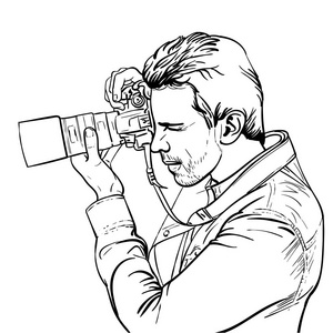 黑白轮廓.看镜头的摄影师的肖像.图照片