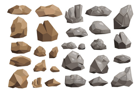 岩石载体摇滚岩山或岩石峭壁以岩石材料地质在落基山脉山 stoniness 例证集合在白色背景被隔绝了