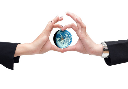 拯救地球的概念, 地球在两只手唱一颗心在白色的背景