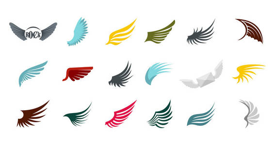 动物纹章平面双翼图标套装, 平面式照片