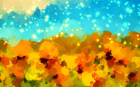 蓝色和橙色的画笔描边背景照片