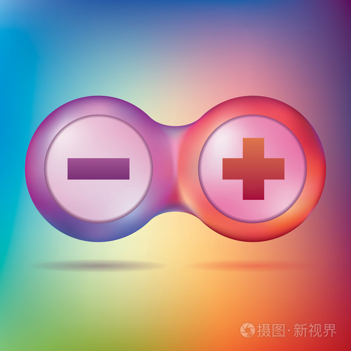 两种颜色的球已与合并彼此,加号和减号,抽象构成,矢量设计形状