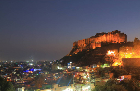 Mehrangarh 堡夜景的历史建筑印度