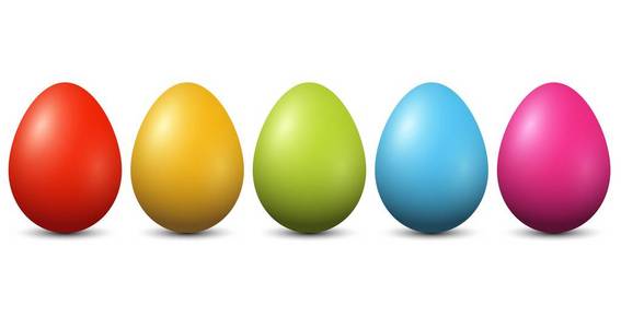 在白色背景上的色彩缤纷复活节彩蛋。