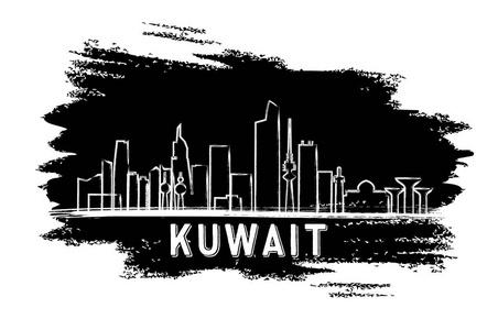 科威特的天际线轮廓。手的素描画