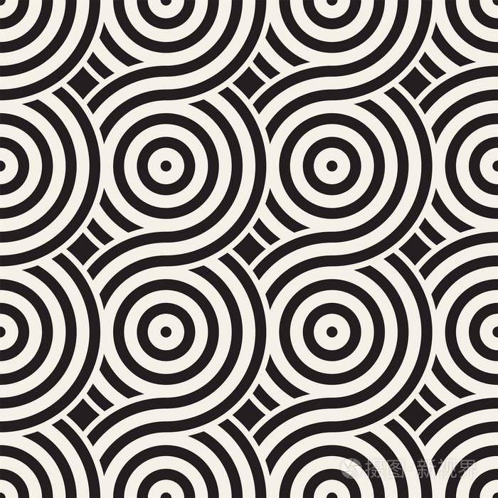 矢量无缝圆线纹理现代几何圆形形状背景单色重复模式