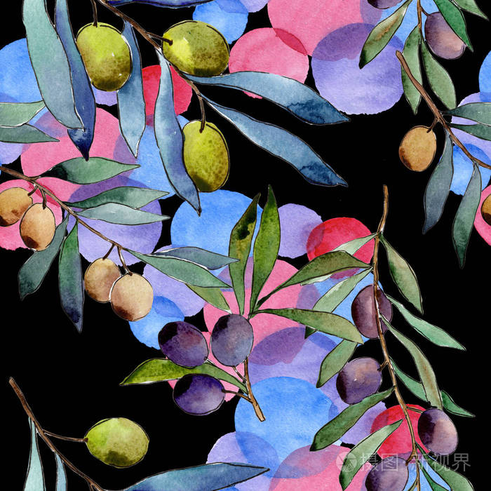 水彩风格的橄榄树图案
