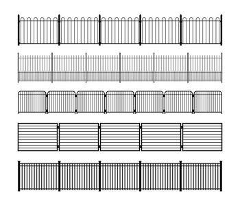 一套不同的简单模块化金属栅栏剪影