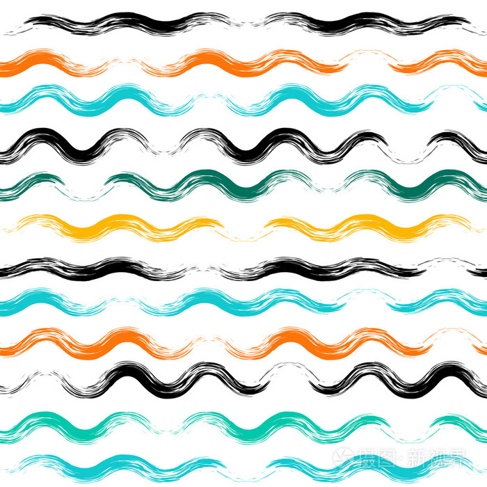 画笔描边,波浪线.手绘 grunge 纹理.抽象的形式.