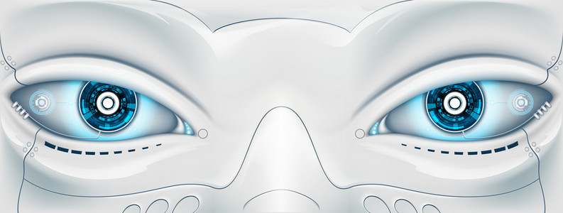 面对眼机器人.未来派的机器.股票矢量点检照片