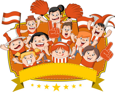 卡通体育迷和支持者欢呼照片