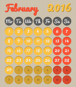 月计划日历2 月 2016