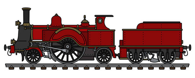 手绘的老式的红色蒸汽机车