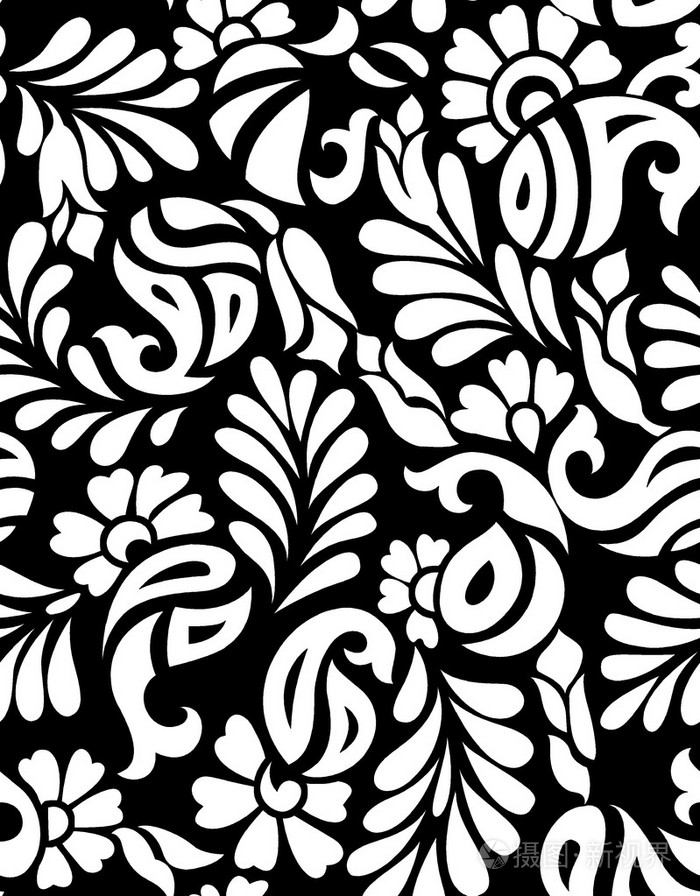 无缝的黑白相间的花纹与渝看