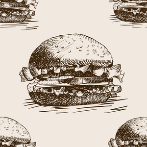 汉堡三明治素描无缝模式矢量