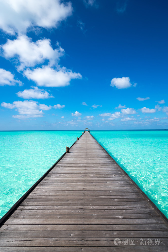 蓝色的大海和天空背景木墩