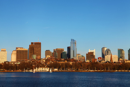 宽视角的波士顿，马萨诸塞州的天际线