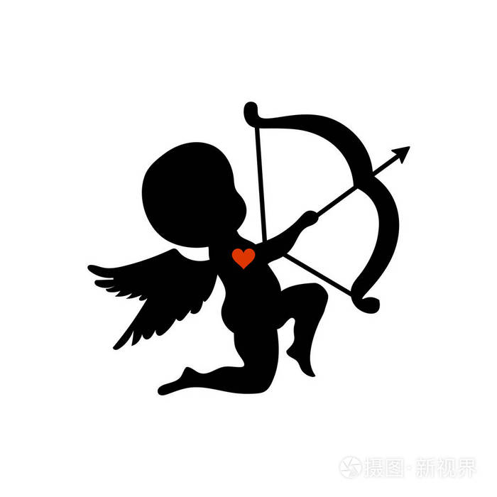 剪影丘比特拍摄与他的弓矢量插图白色背景