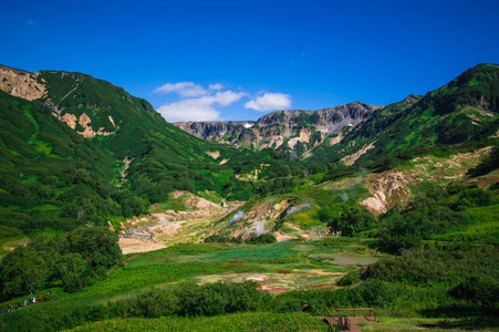 俄国的间歇泉山谷特写.顶部视图