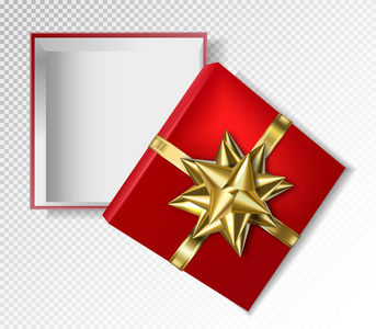 矢量圣诞节和元旦。在透明背景下打开红色礼品盒顶部视图, 3d