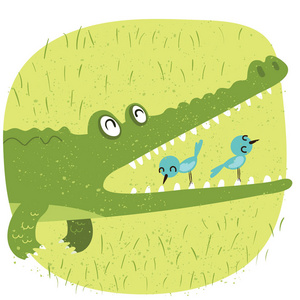 鳄鱼和牙签鸟图片