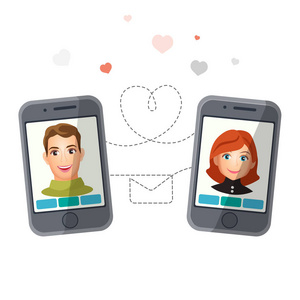 与男人和女人通过智能手机进行交流的约会应用程序