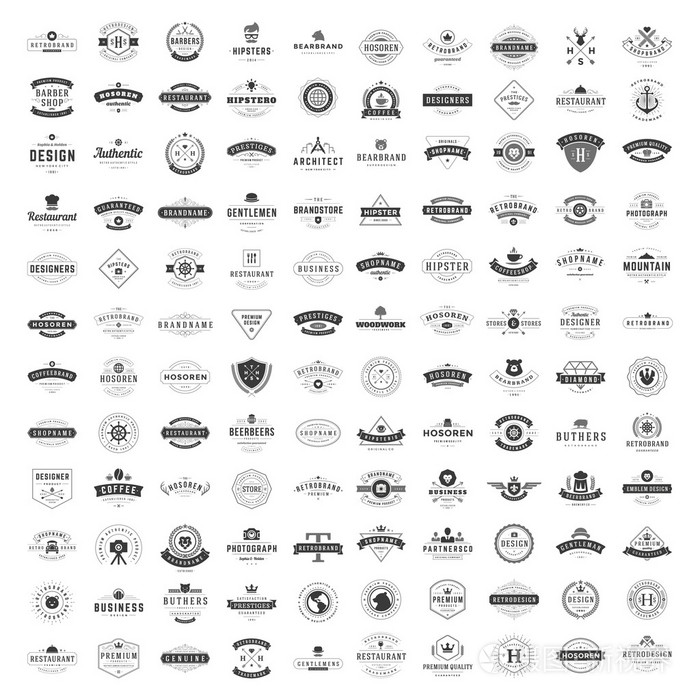 老式的徽标设计模板集矢量标识元素集合