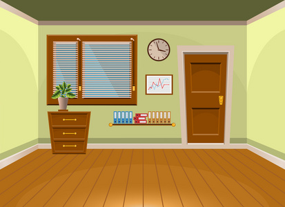 办公室内的百叶窗卡通平面矢量室内办公室石灰风格. 矢量照片