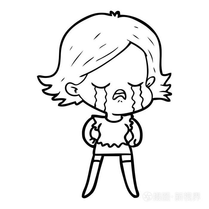卡通女孩哭泣的矢量插图