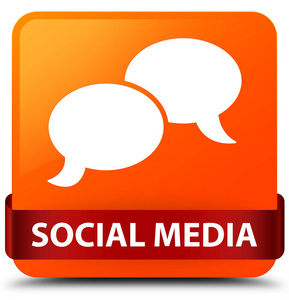 社交媒体 聊天气泡图标 橙色方形按钮红丝带