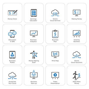 业务与钱图标集。平面设计