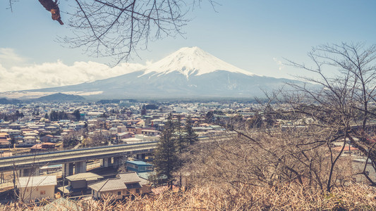 从红色宝塔在日本富士山视图