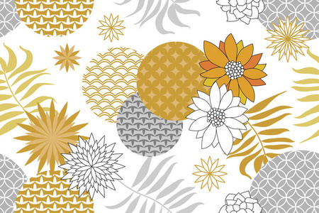 金色和银色的花卉图案与日本的主题。简约风格