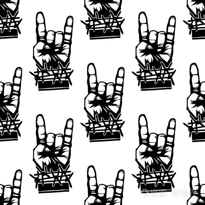 重摇滚音乐无缝图案矢量复古背景与朋克硬声音插图