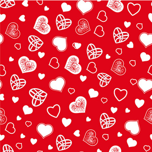 爱的心无缝模式在瓦伦丁的白色和红色颜色