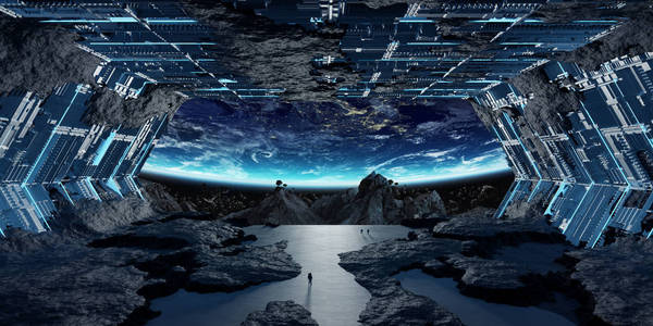 巨大的小行星飞船内部3d 渲染元素, 这是我图片