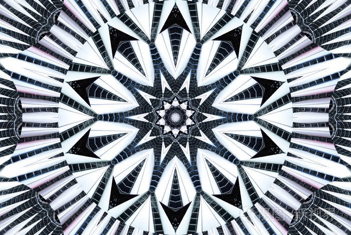 圆形图案.建筑的抽象形万花筒背景.抽象的分形图案的几何对称装饰.